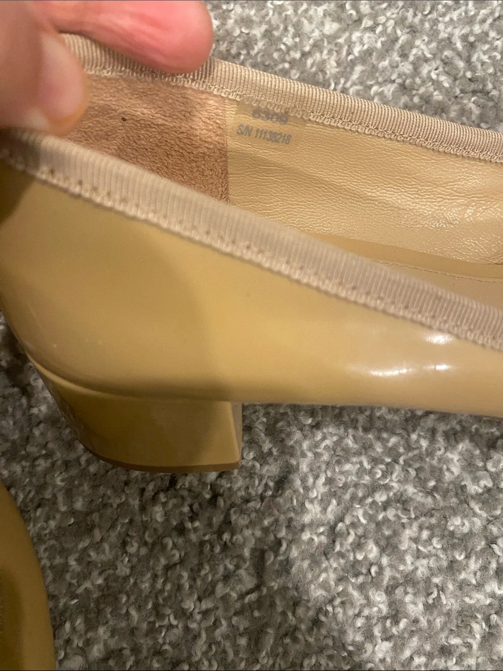 Tory Burch Nude Patent Leather Low Block Heel Ballet Flats with Logo